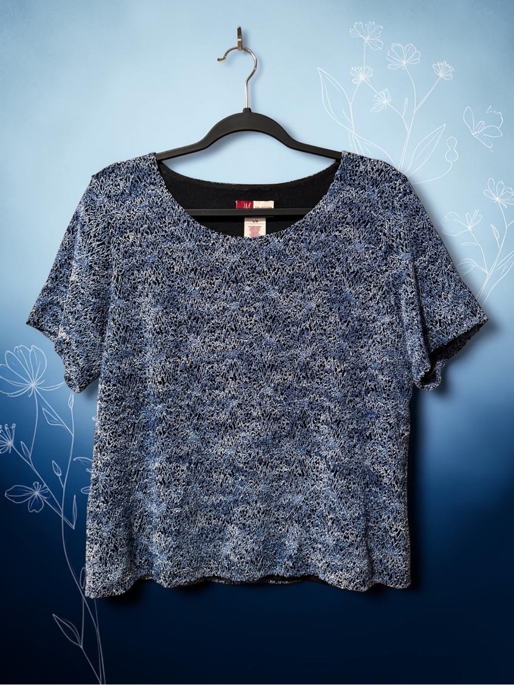 JM Collection Multi Blue Textured Top